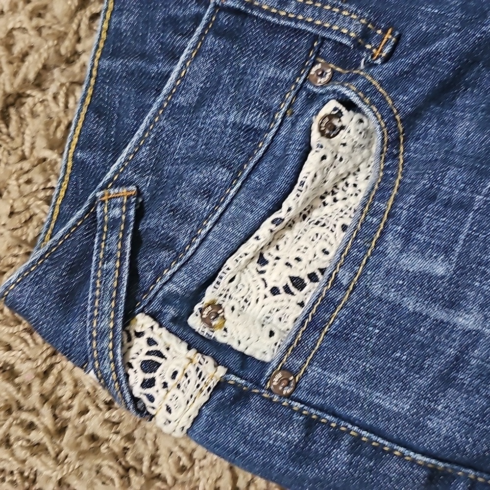 Free People Haynes Jeans Crochet Lace Patchwork Skinny Denim 27 Pants - Picture 8 of 13